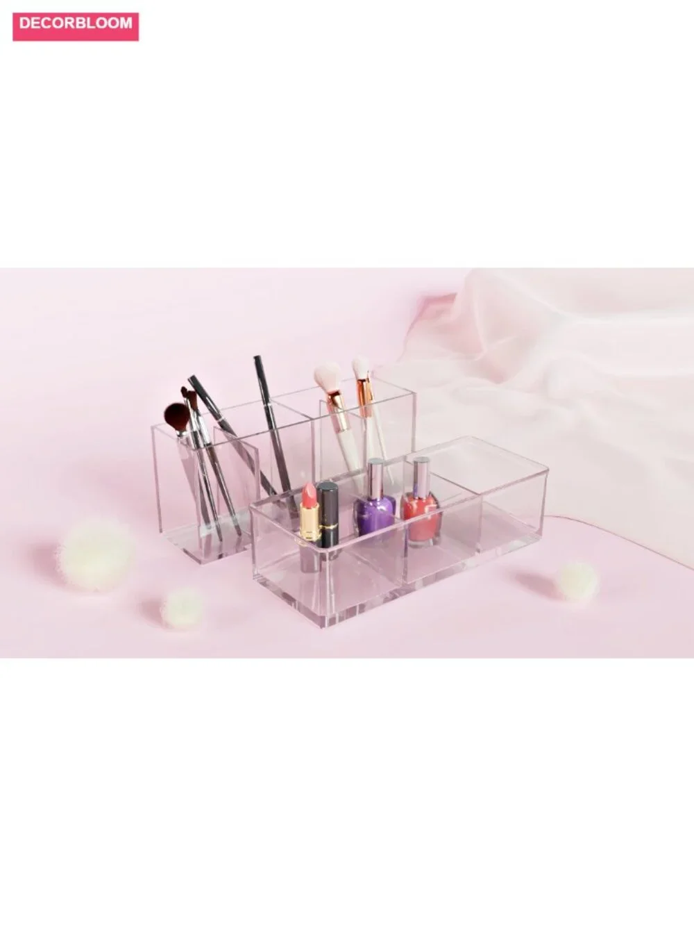 2-Pack Acrylic 4-Compartment Makeup Organizer, Brush Holder, Vanity Storage